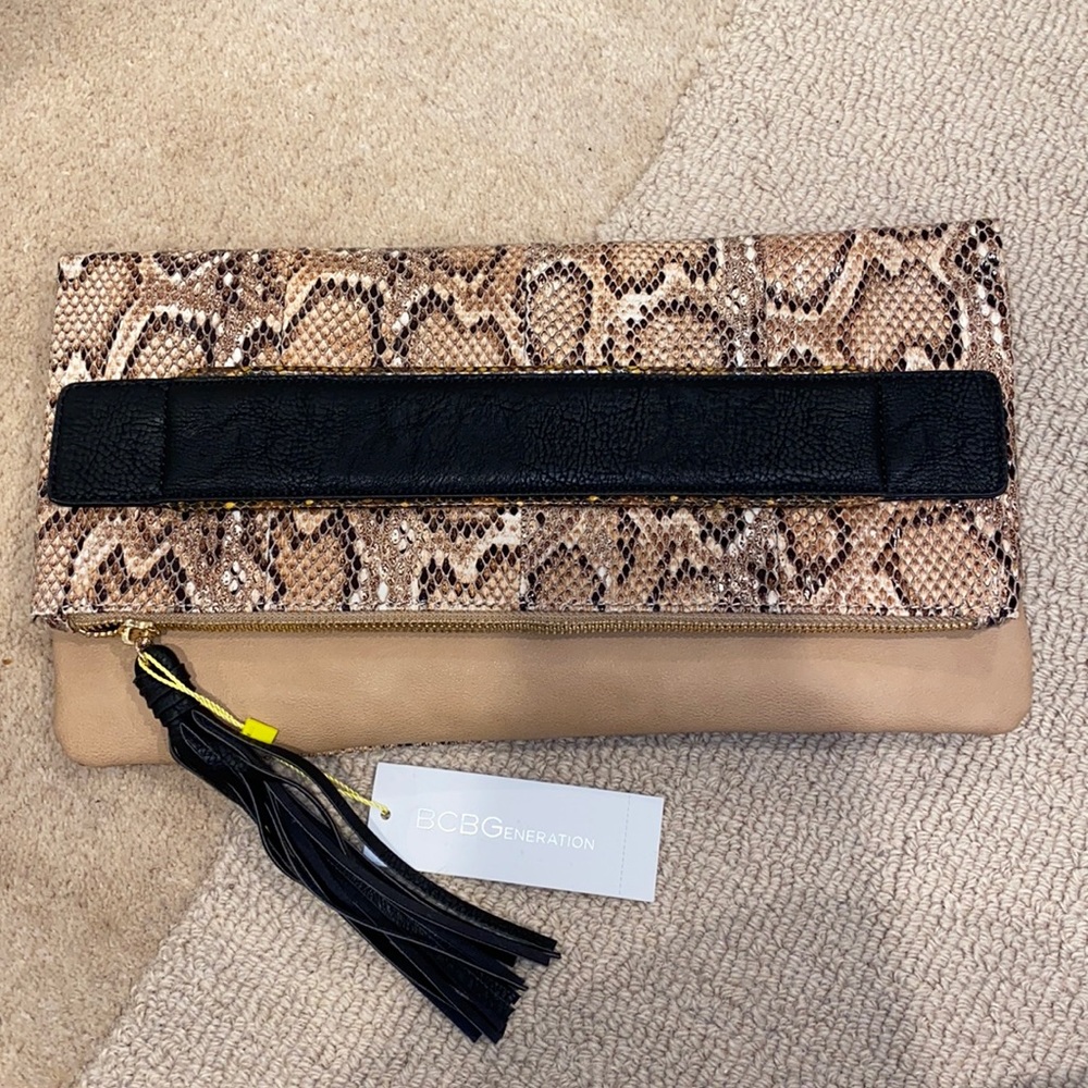 Bcbg Generation Foldover faux Snake skin clutch